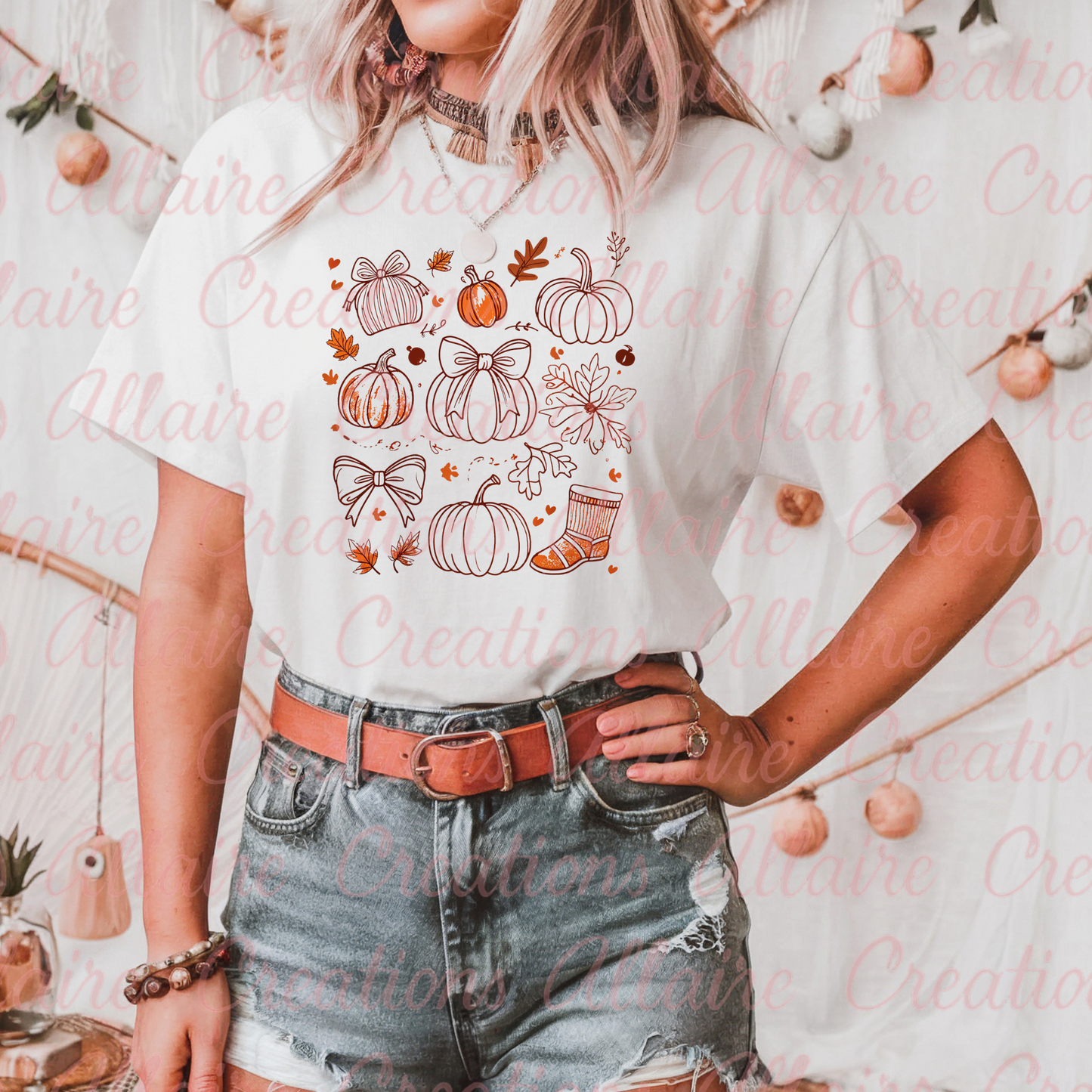 Pumpkins Pink & White Tee