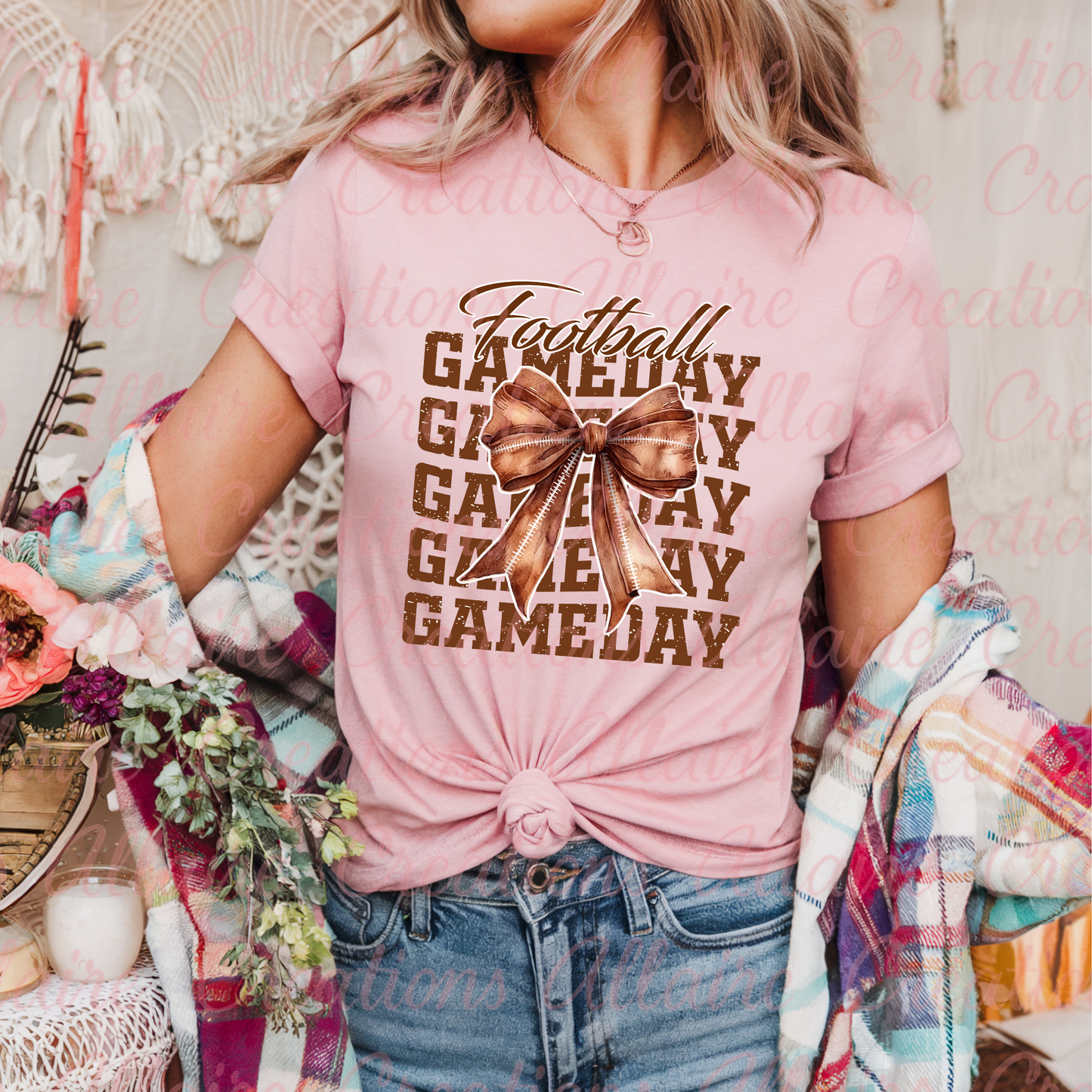 Football Game Day W Bow Tee