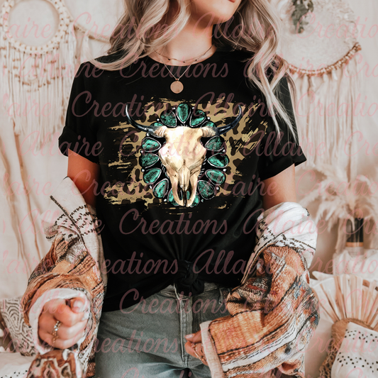 Turquoise Cowskull Tee