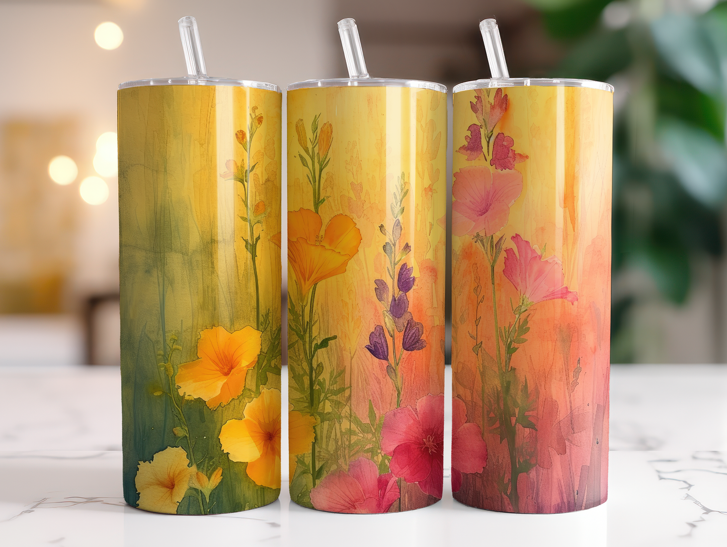 Yellow Watercolor Floral 20oz Tumbler