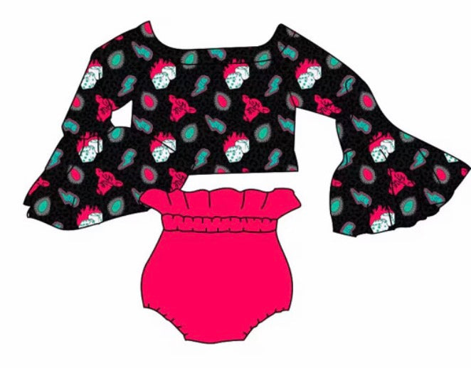 Hot Pink Cow Western Shorts Set