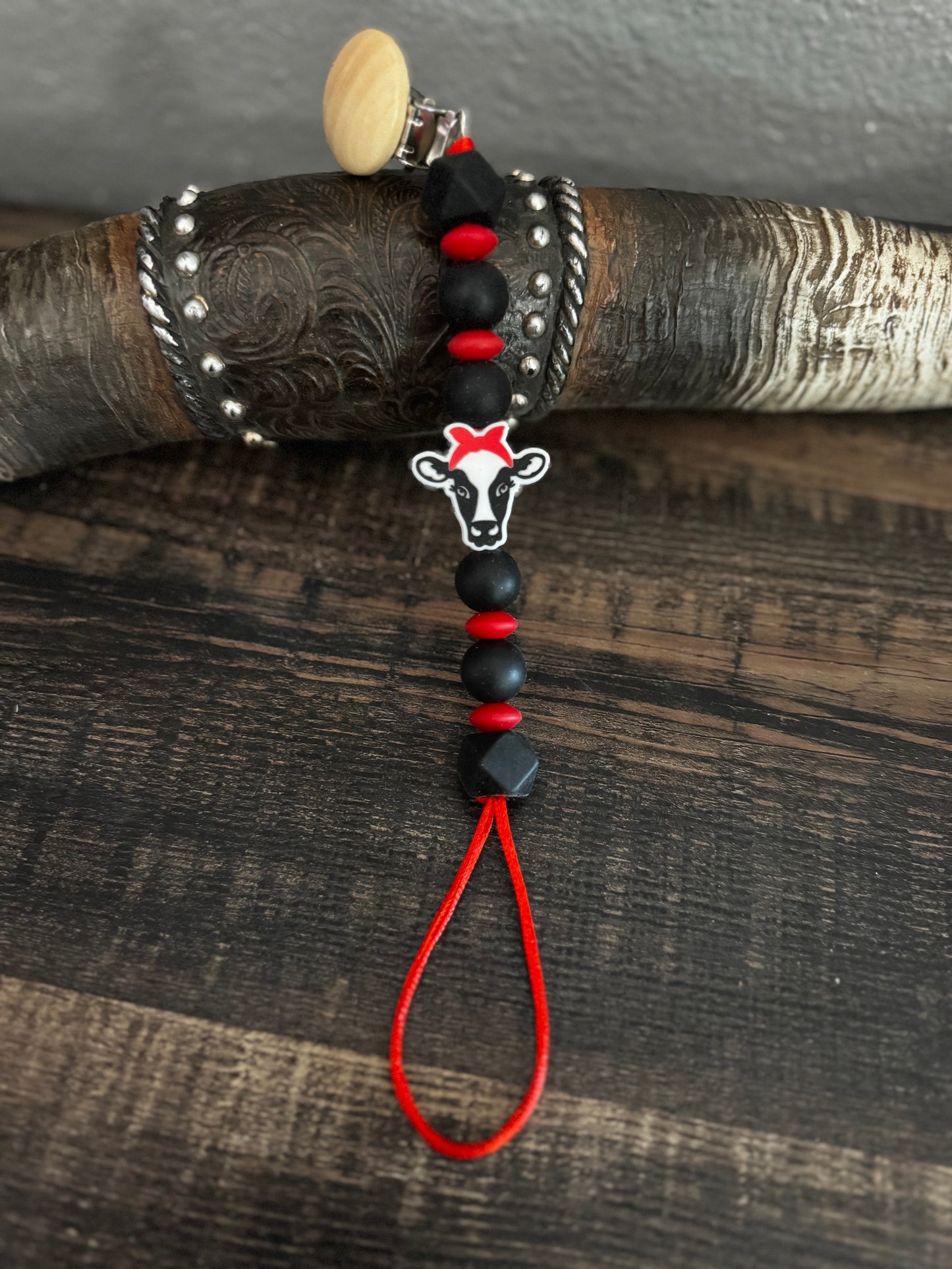 Red Cow Silicone Pacifier Clip