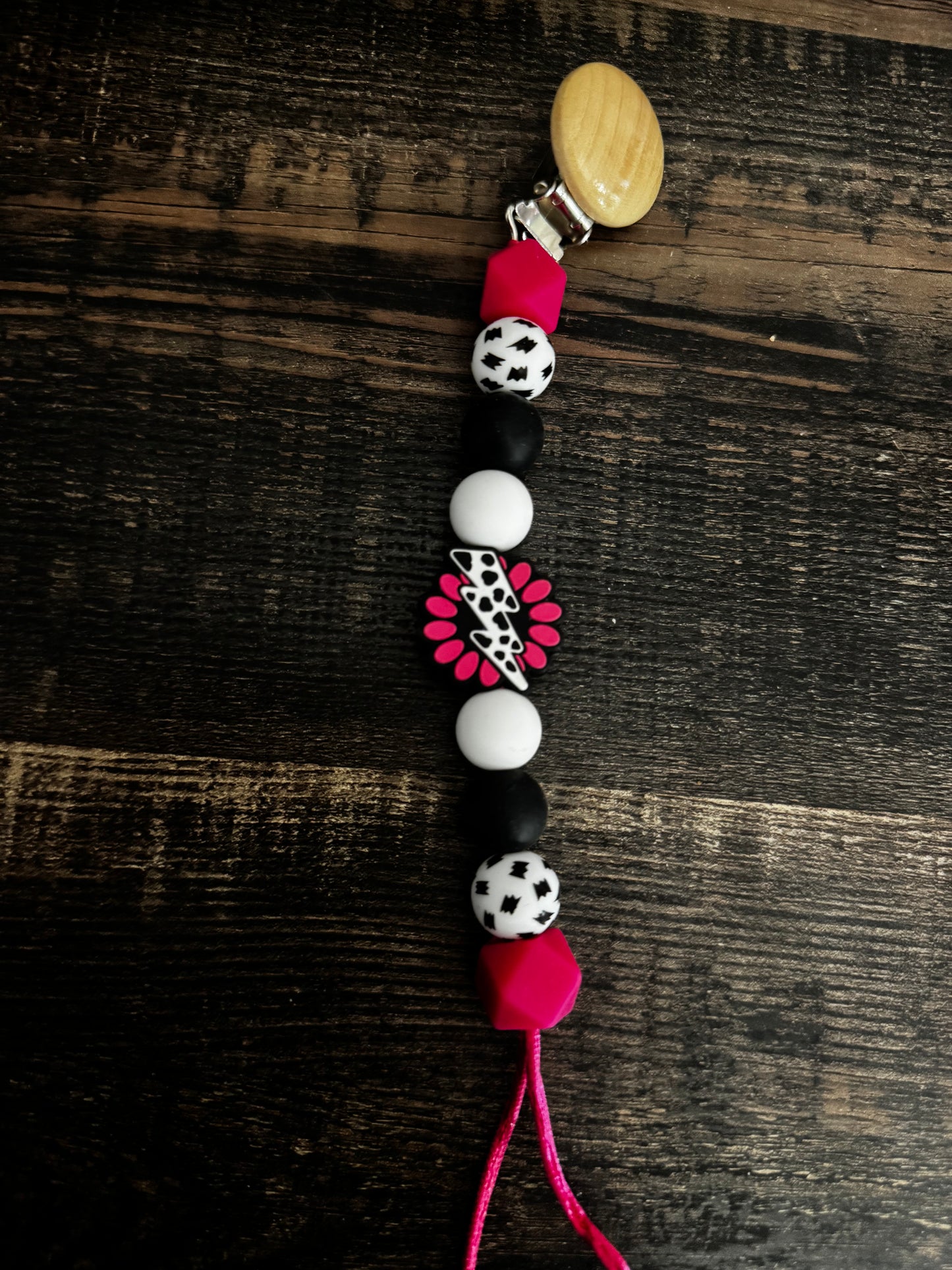 Pink Lighting Bolt Silicone Pacifier Clip