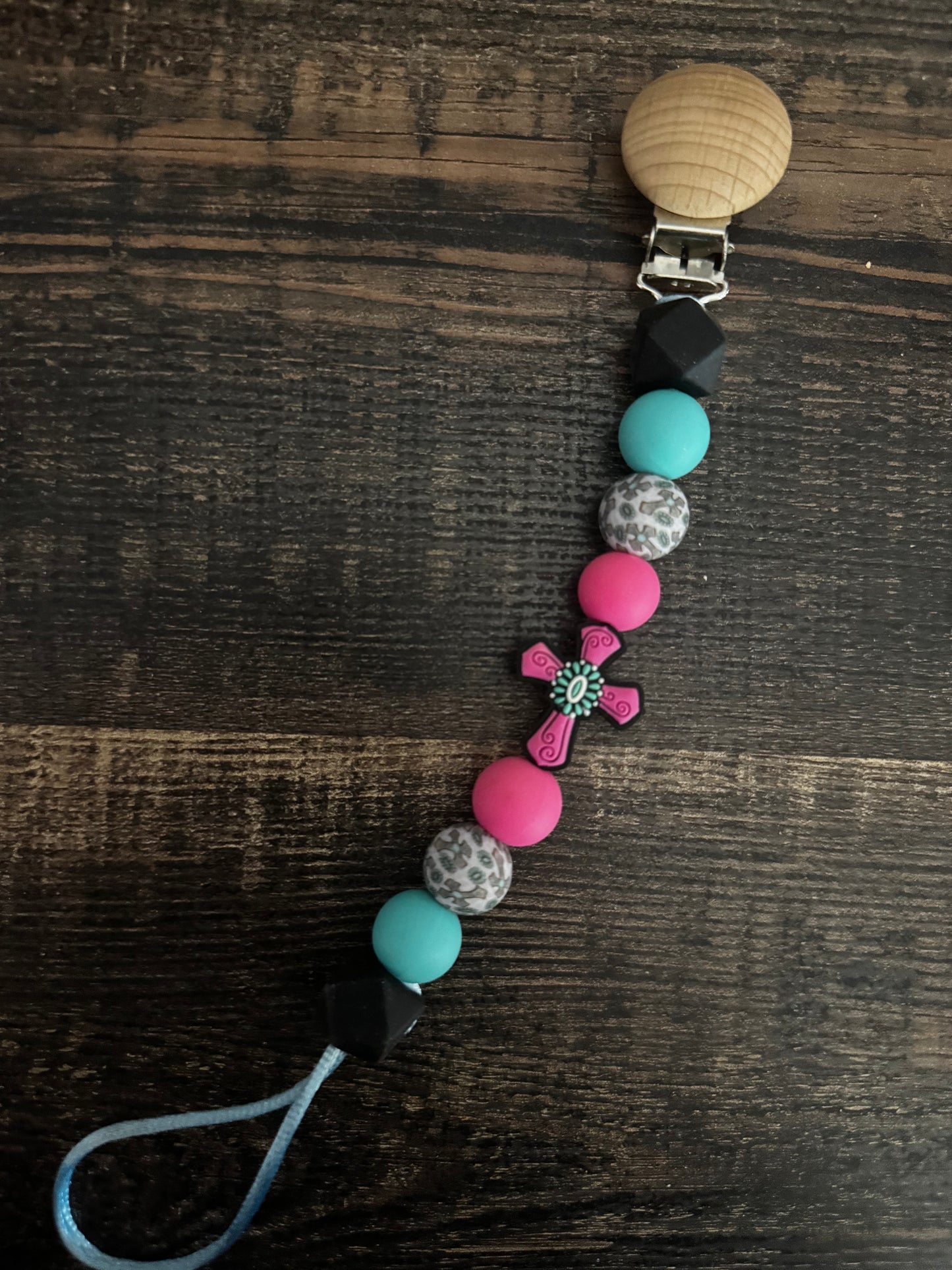 Pink Cross Silicone Pacifier Clip