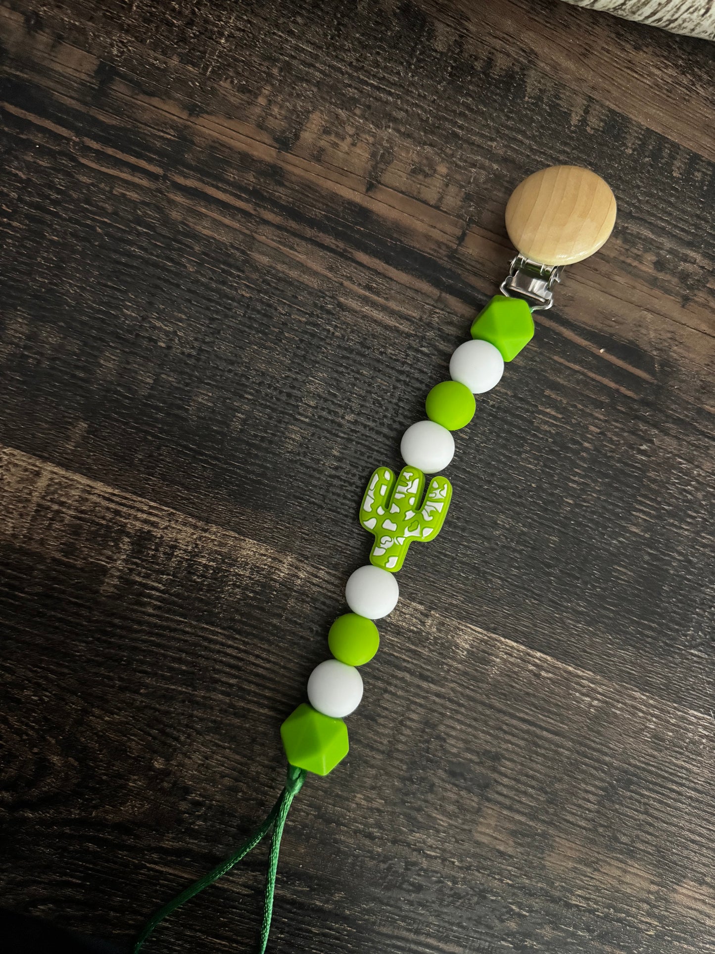 Green Cactus Silicone Pacifier Clip