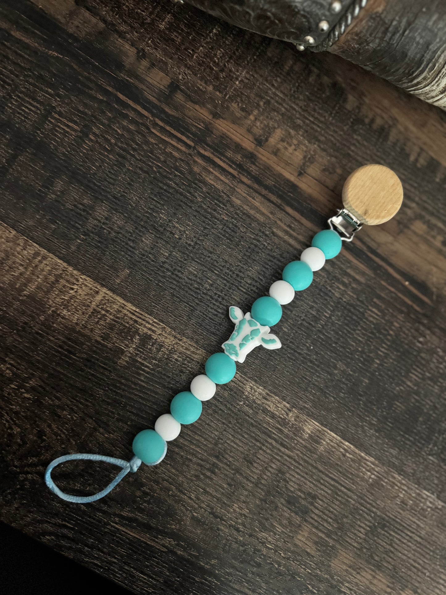 Blue Cow Silicone Pacifier Clip
