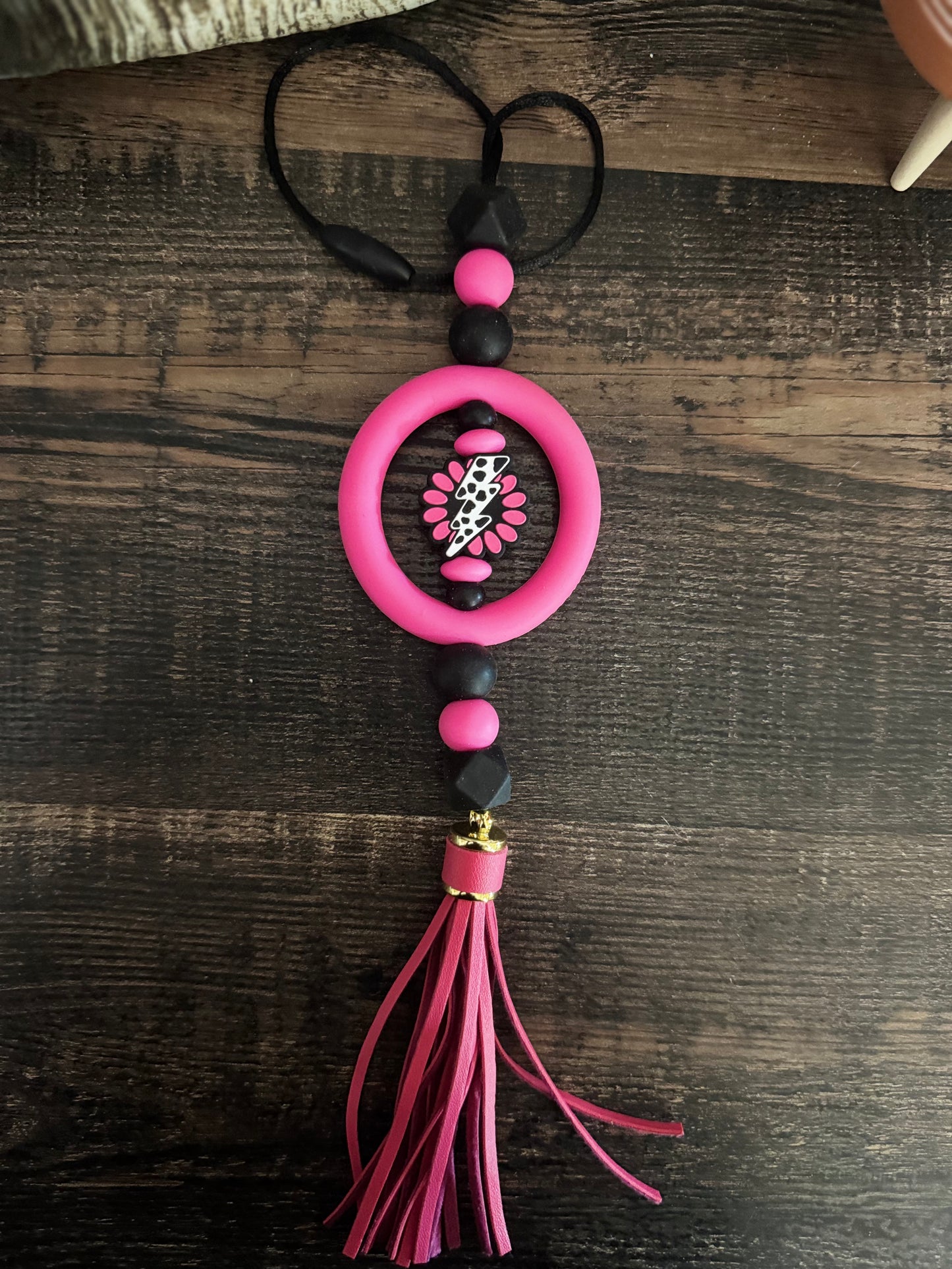 Pink Lighting Bolt Car Mirror Hangers