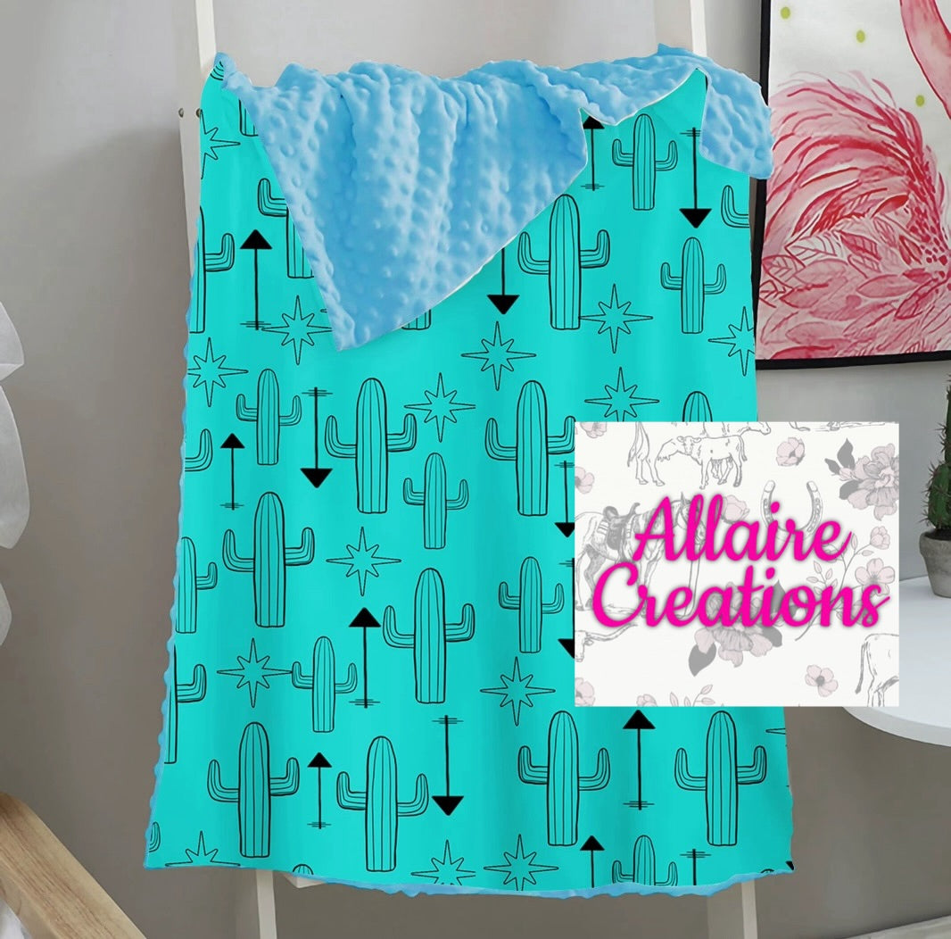 Blue Cactus Minky Blanket
