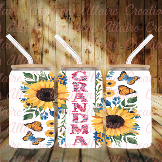 Grandma Sunflower Glass Tumbler