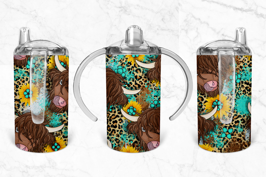 Sunflower Highland Cow Sippy Cup