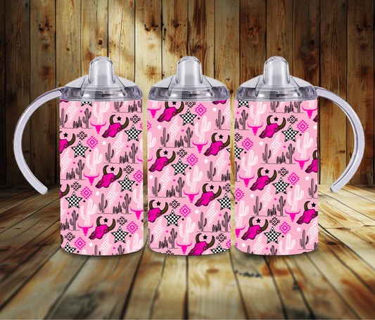 Pink Cow Skull Cactus Sippy Cup