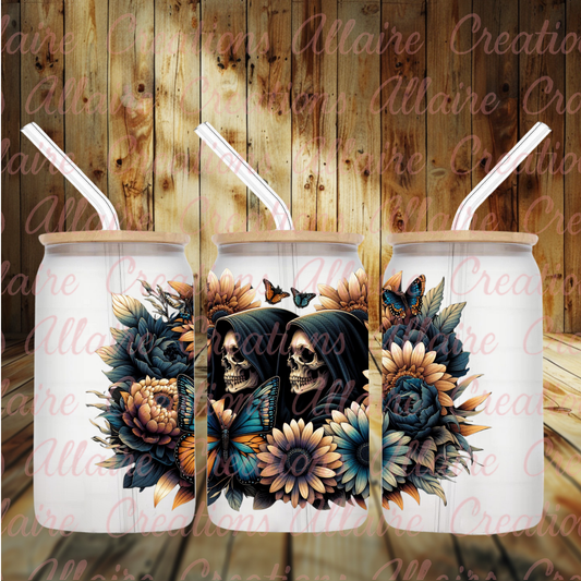 Skeleton  Flowered Glass Tumbler