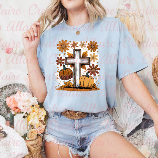 Fall Cross Pumpkin Tee