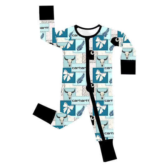 Blue Bow Western  Bamboo Zipper