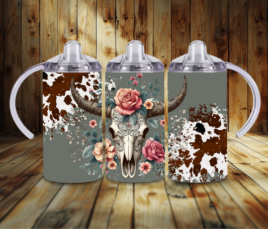 Brown Cow Print Cow Skull Sippy Cup