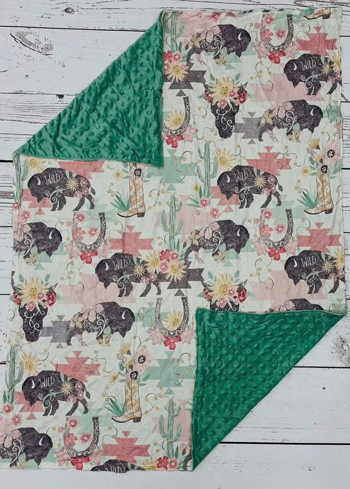 Green Catcus Buffalo Baby Blanket