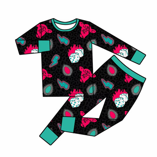 Pink Teal Western  Bamboo 2pc