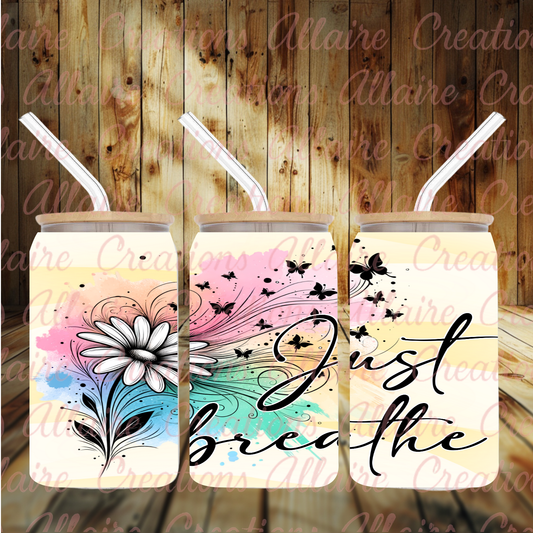 Wildflower Just Breathe Glass Tumbler