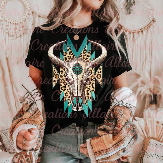 Western Cowskull Cheetah Tee