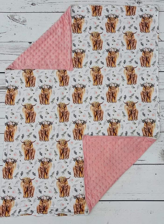 Highland Cow Pink Baby Blanket