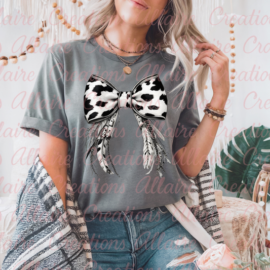 Cow Print Western Bow Tee