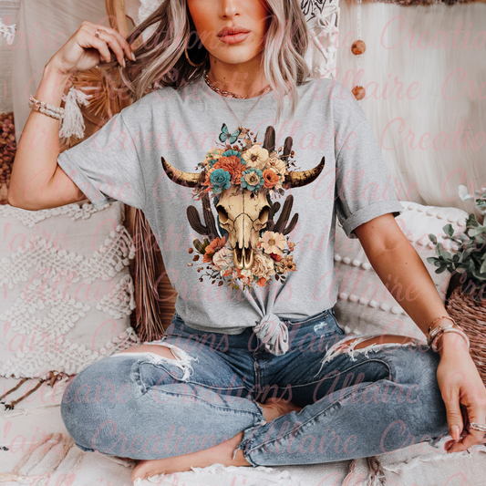 Cactus Flowered Cow Skull Tee