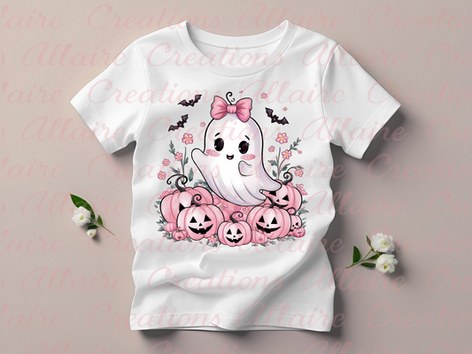 Ghost W Pink Pumpkins Kids Tee