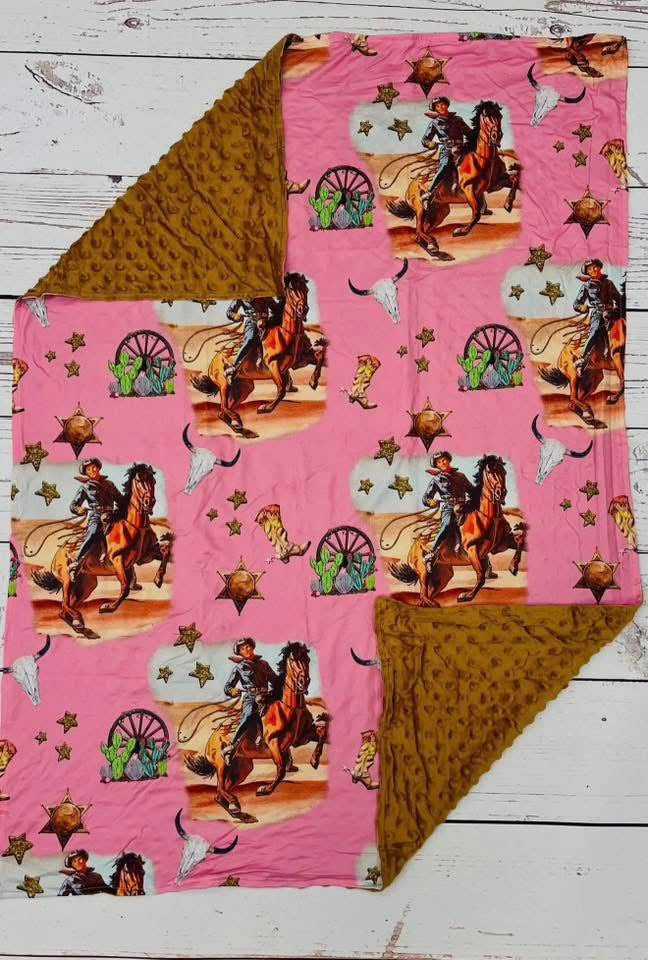 Pink Cowboy Baby Blanket