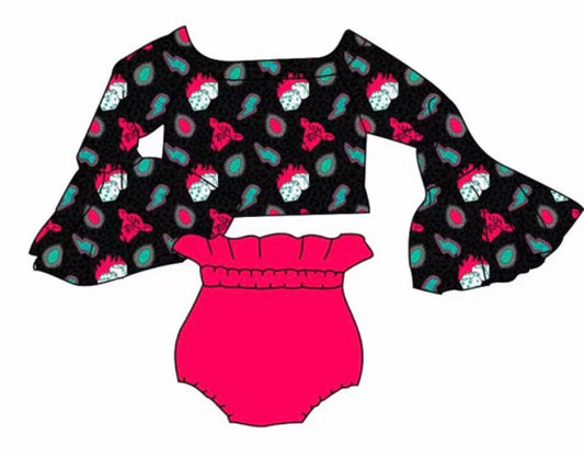 Hot Pink Cow  Western Shorts Set