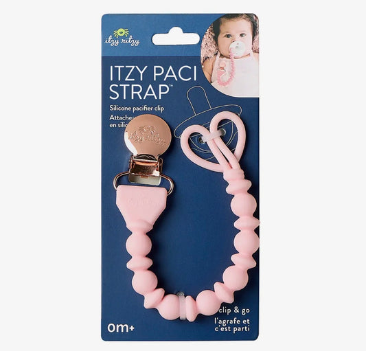 Pink Itzy Paci Strap Silicone One-Piece Pacifier Clips
