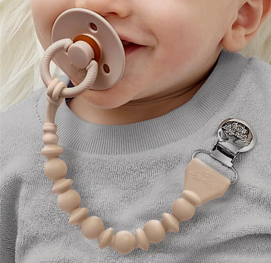 Tan Itzy Paci Strap Silicone One-Piece Pacifier Clips