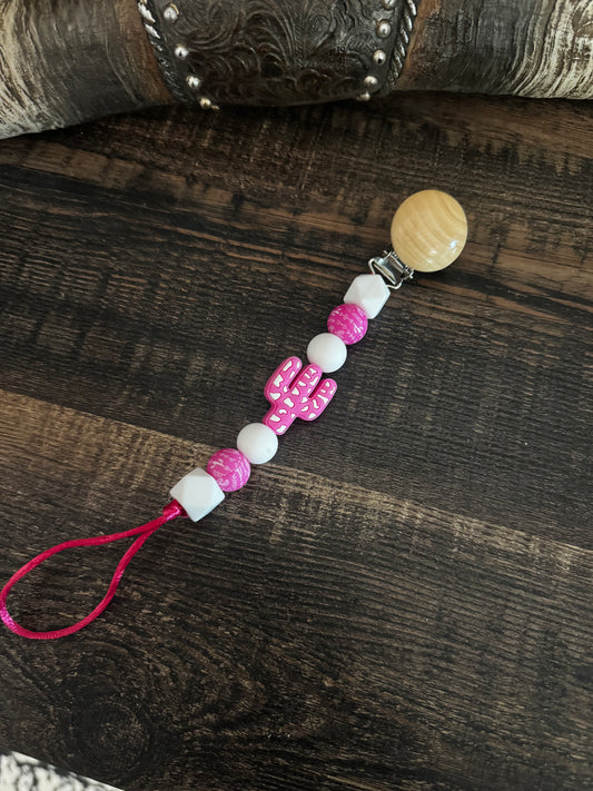 Pink Cactus  Silicone Pacifier Clip