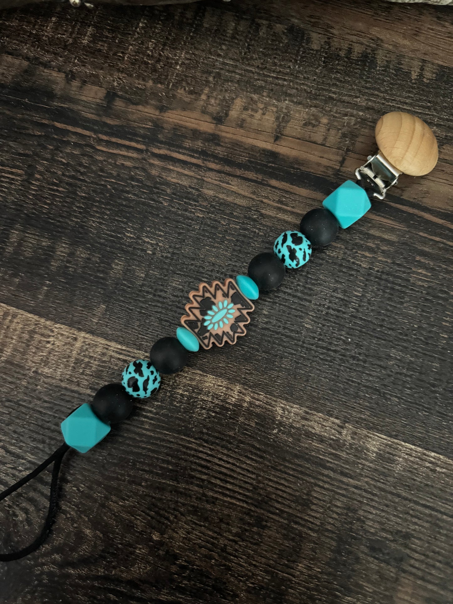 Black N Blue Lighting Bolt Silicone Pacifier Clip