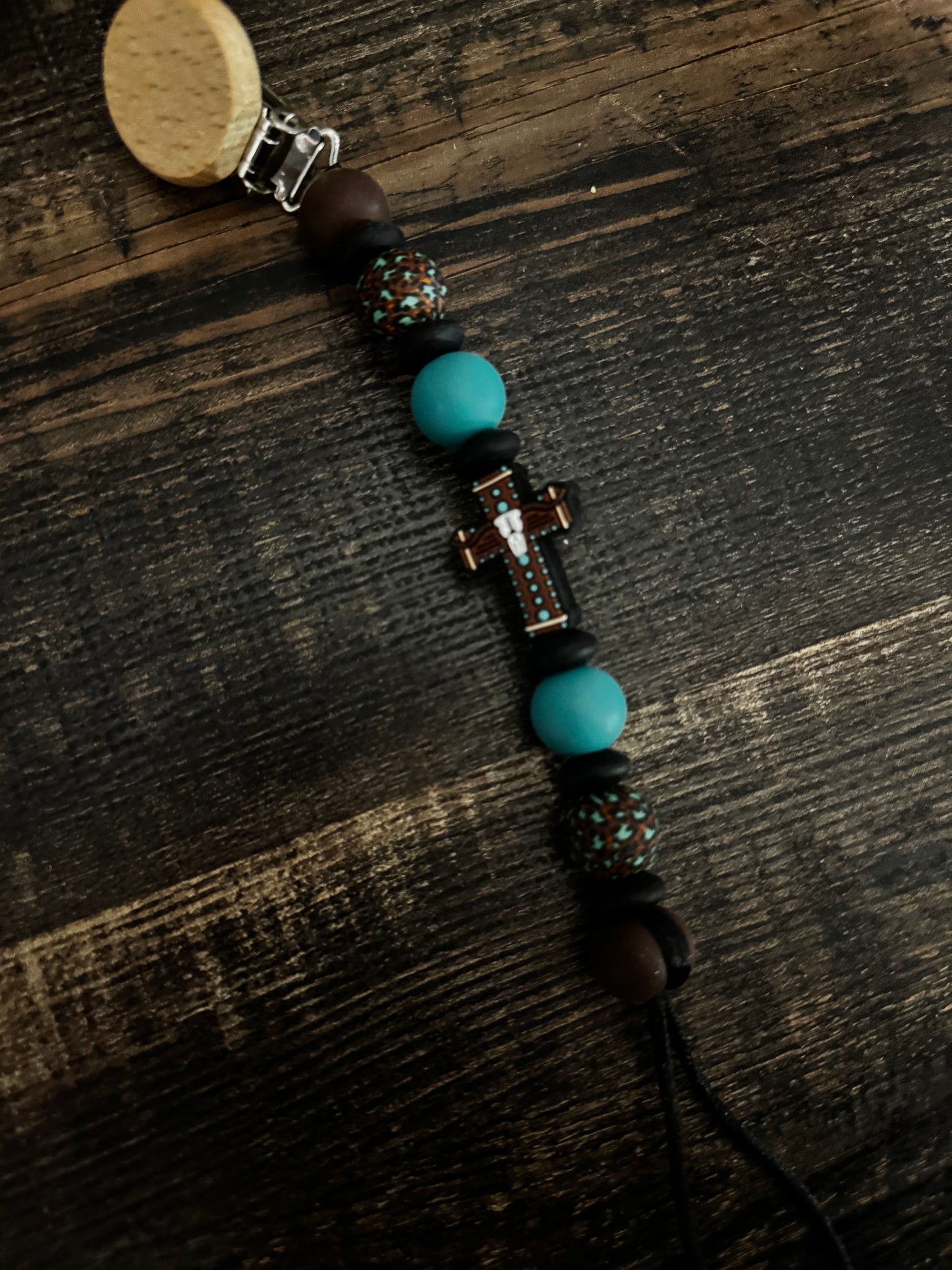 Brown Cross Silicone Pacifier Clip