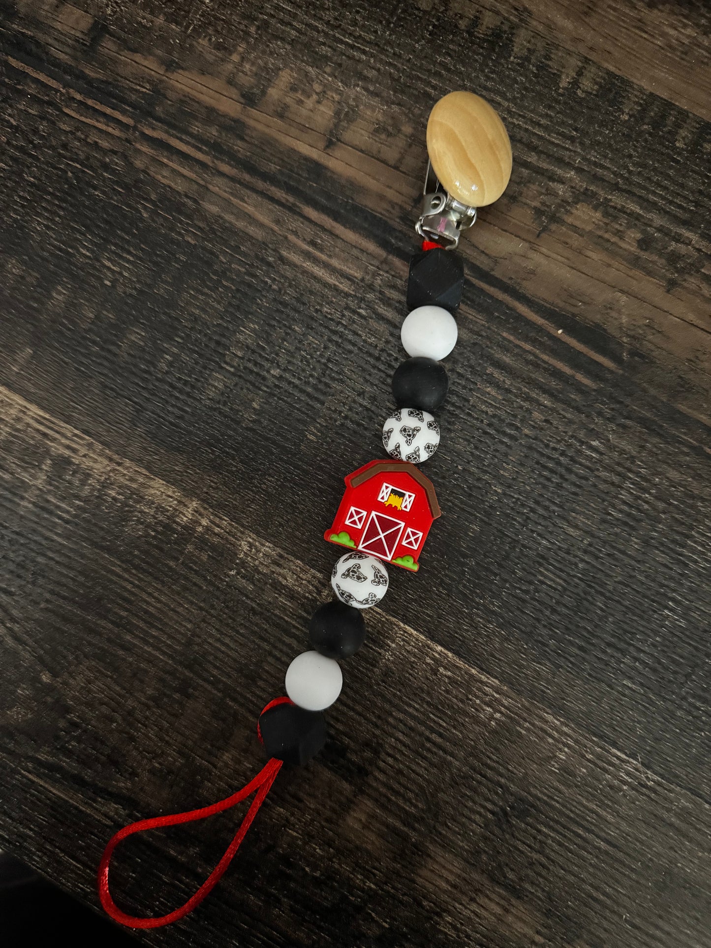 Red Barn Silicone Pacifier Clip