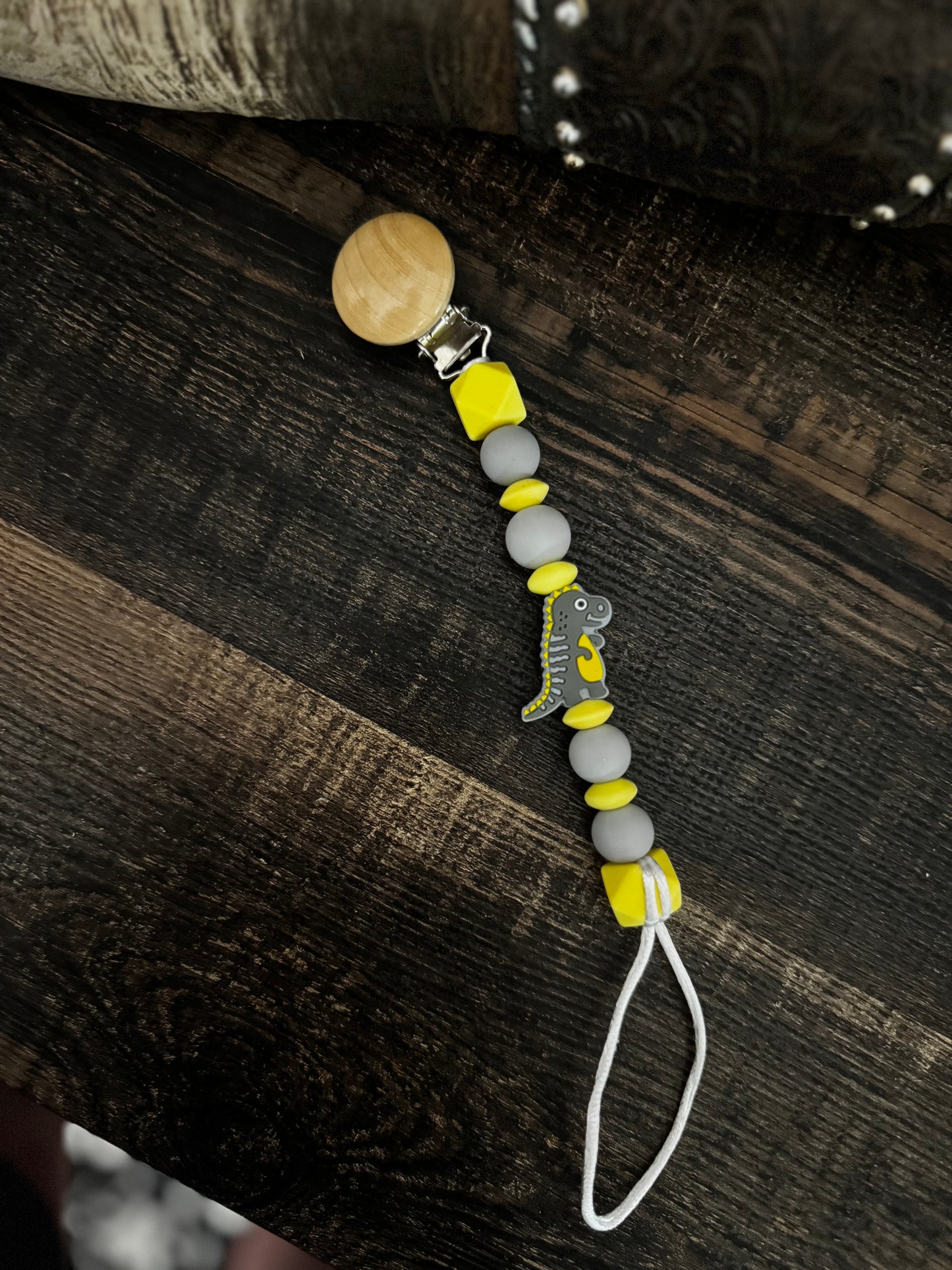 Yellow Dinosaur Silicone Pacifier Clip