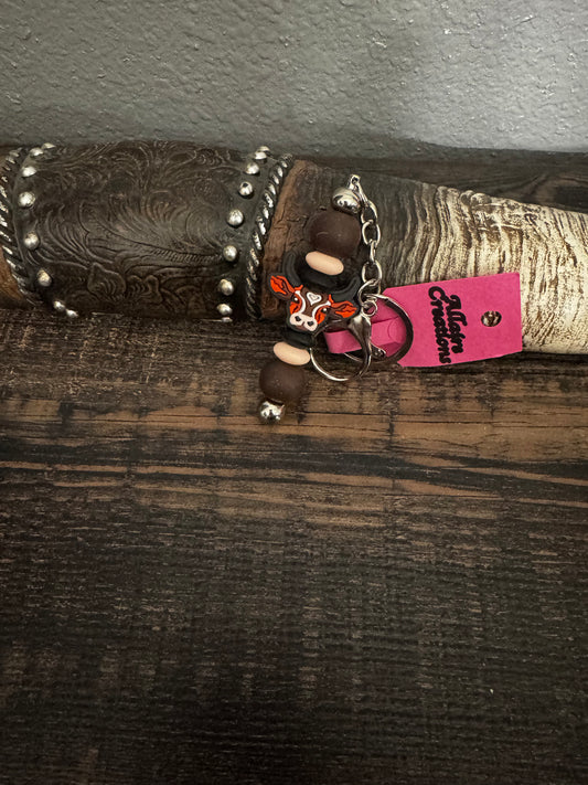 Brown Bull Skull Short Keychain