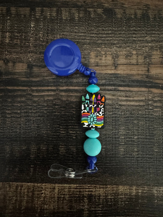 Colorful Crayons Badge Reel