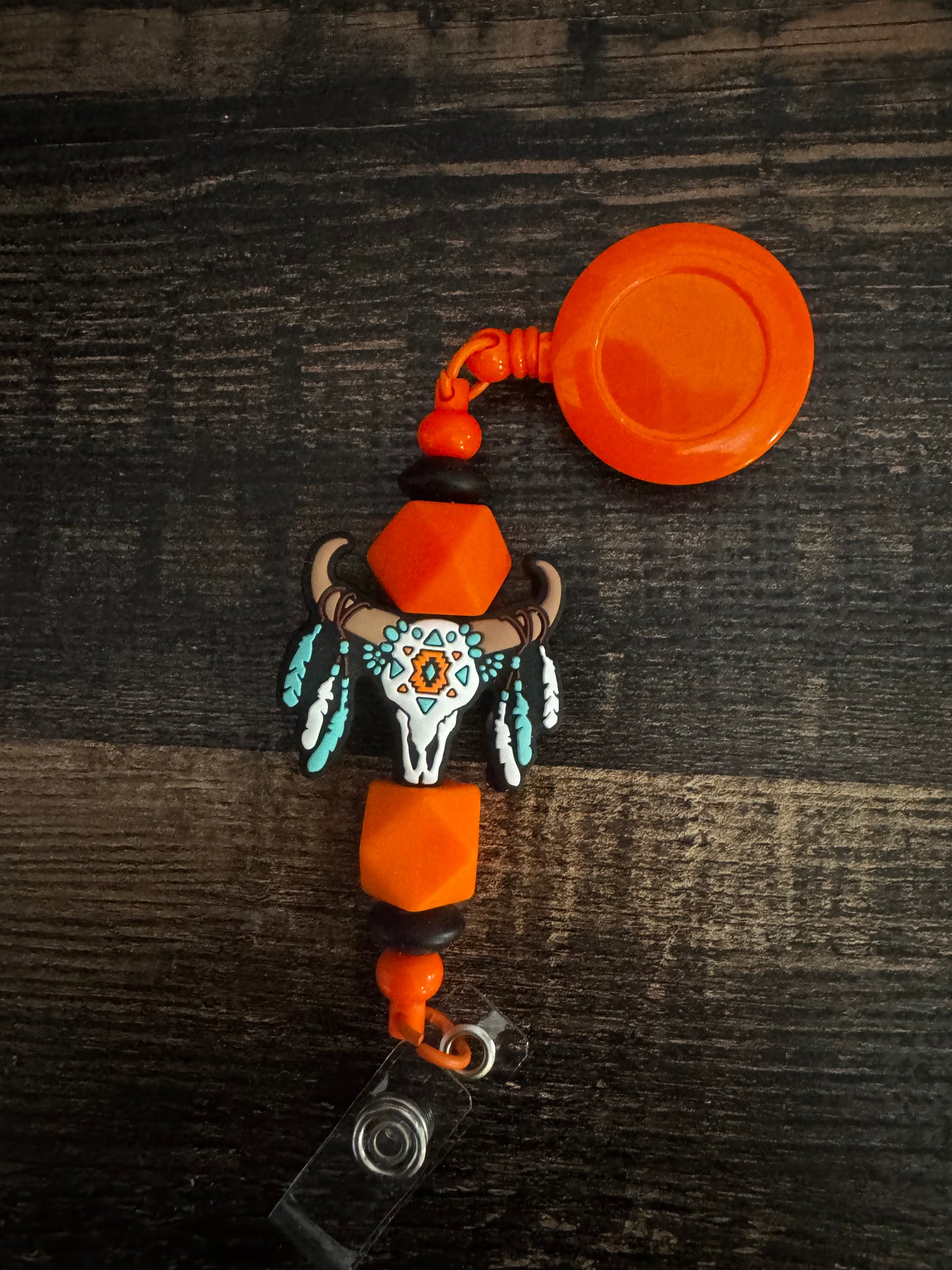 Western Skull Feather Badge Reel
