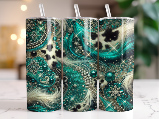 Teal Sparkle Cowhide 20oz Tumbler