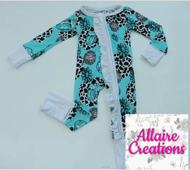 Turquoise Ruffle Bamboo Zipper