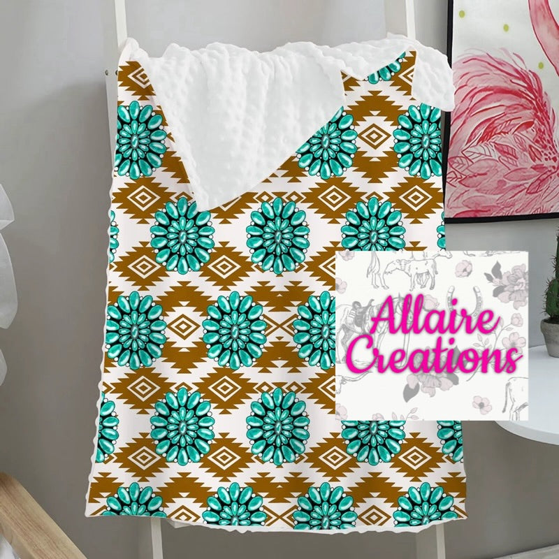 Blue and Brown Western Minky Blanket