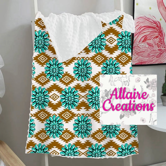 Blue and Brown Western Minky Blanket