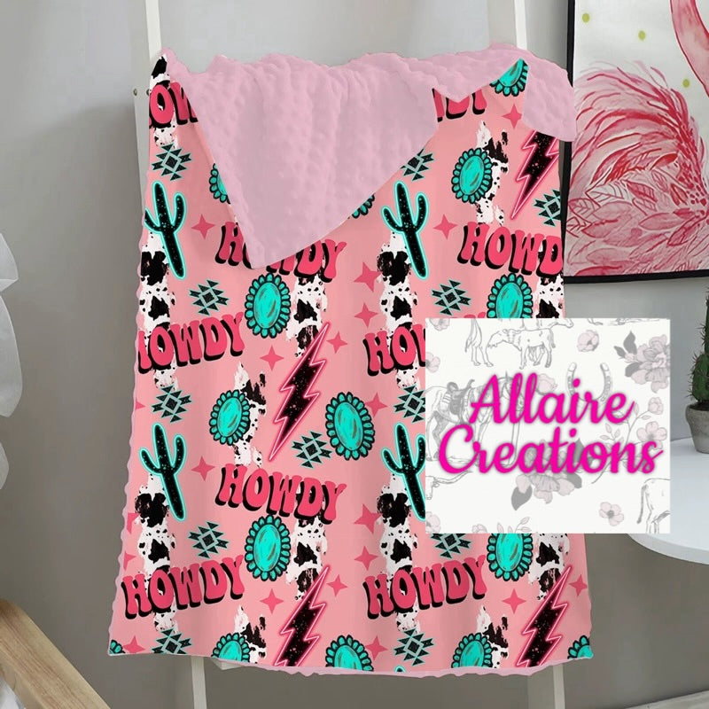 Pink Howdy Minky Blanket