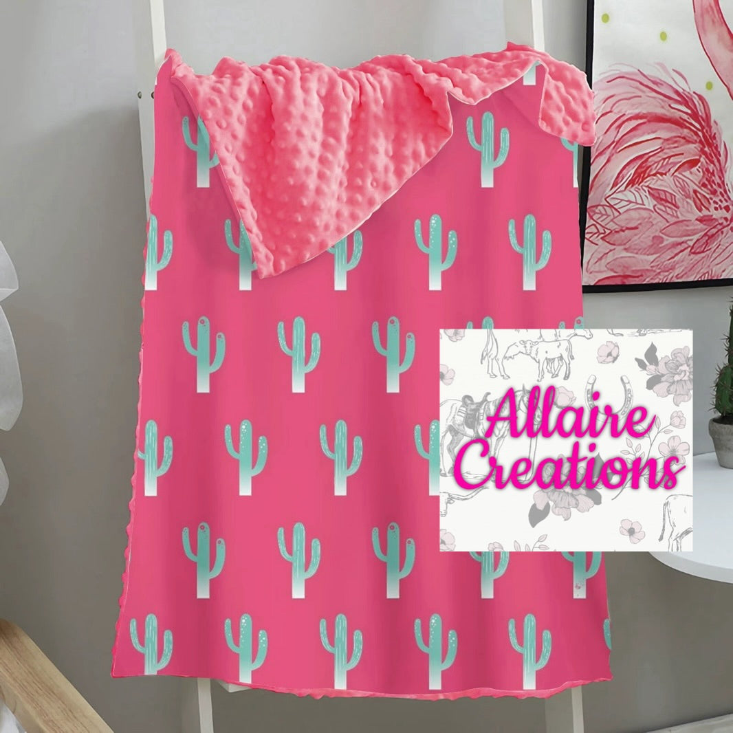 Pink Cactus  Minky Blanket
