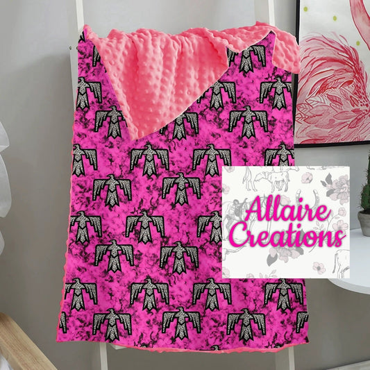 Pink  Western Bird Minky Blanket